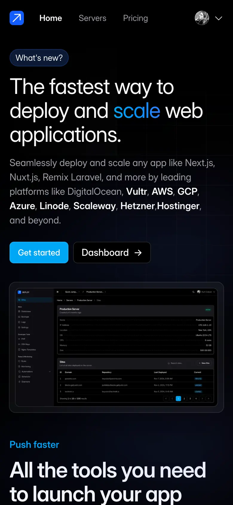 deploy template screenshot on mobile