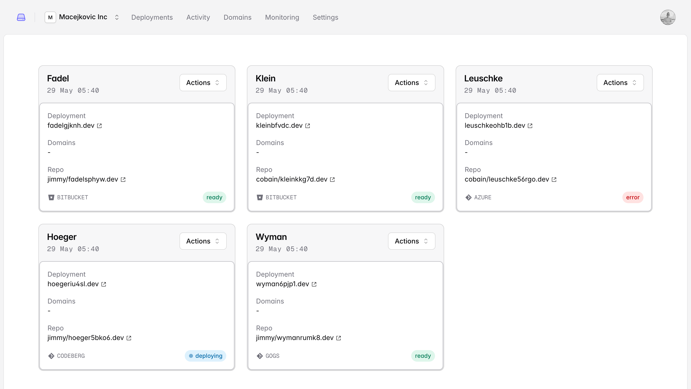 provision template screenshot on desktop
