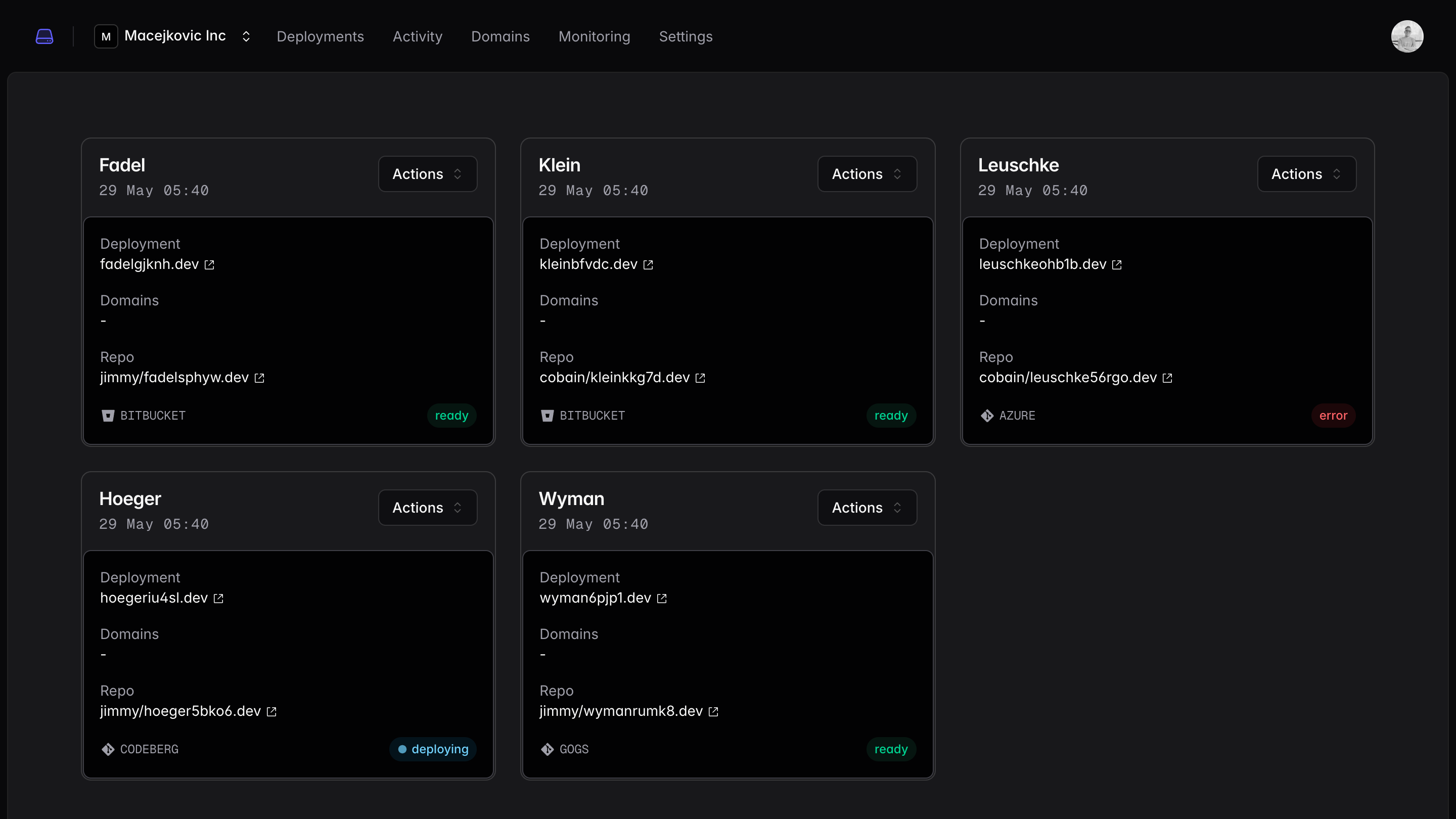 provision template screenshot on desktop